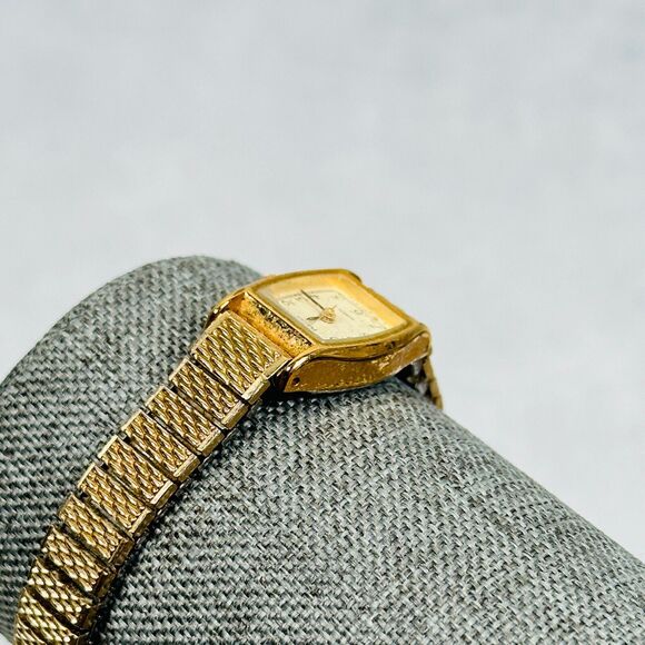 VTG Pulsar Watch Womens 17mm Gold Tone Quartz 1N01-5E00 New Battery Stretchy - Picture 4 of 12